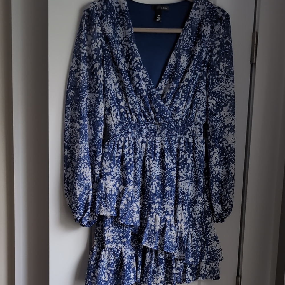 AQUA Floral Print Ruffled Mini Dress